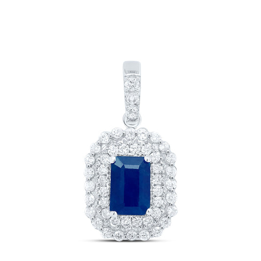 14kt White Gold 1/3 Cttw Natural Diamond Ana M 6x4mm Emerald Blue Sapphire Natural Gem Pendant
