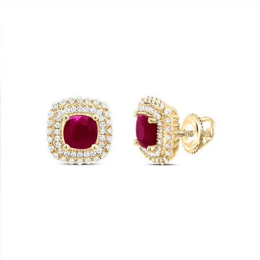 14kt Yellow Gold 5/8 Cttw Natural Diamond Ana M 6 Mm Cushion Ruby Natural Gem Earring