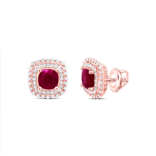 14kt Rose Gold 5/8 Cttw Natural Diamond Ana M 6 Mm Cushion Ruby Natural Gem Earring