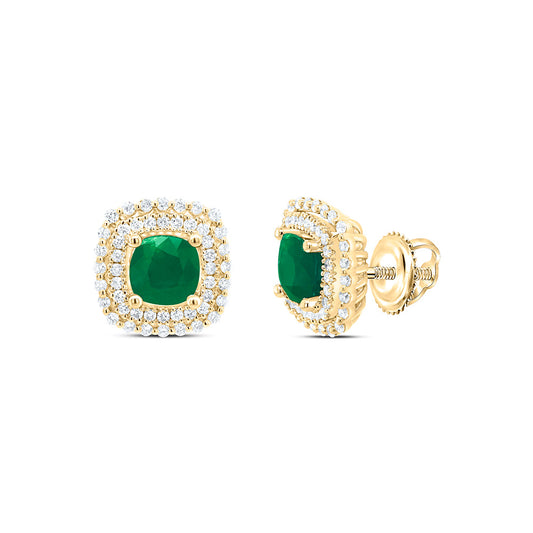 14kt Yellow Gold 5/8 Cttw Natural Diamond Ana M 6 Mm Cushion Emerald Natural Gem Earring
