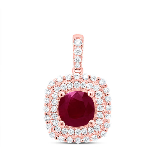 14kt Rose Gold 1/3 Cttw Natural Diamond Ana M 6x6mm Cushion Ruby Natural Gem Pendant
