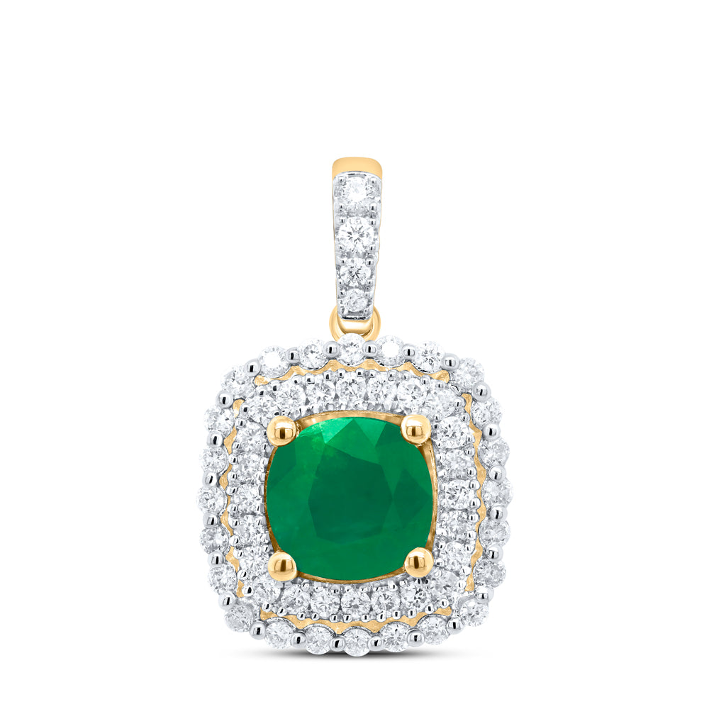 14kt Yellow Gold 1/3 Cttw Natural Diamond Ana M 6x6mm Cushion Emerald Natural Gem Pendant