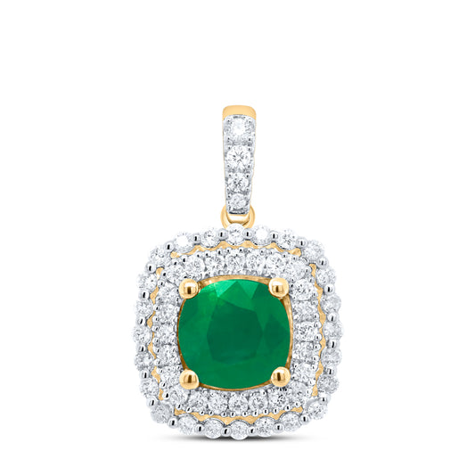 14kt Yellow Gold 1/3 Cttw Natural Diamond Ana M 6x6mm Cushion Emerald Natural Gem Pendant
