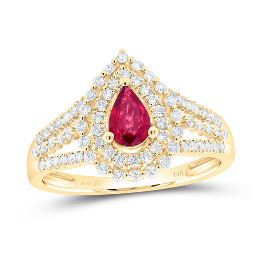 14kt Yellow Or White Or Rose Gold Natural Diamond Ana M 6x4mm Pear Ruby Natural Gem Wedding Engagement Anniversary Ring