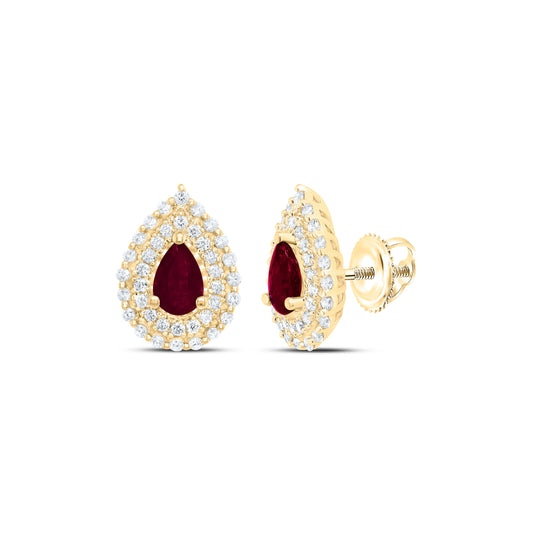 14kt Yellow Or White Or Rose Gold Natural Diamond Ana M 6x4mm Pear Ruby Natural Gem Earring