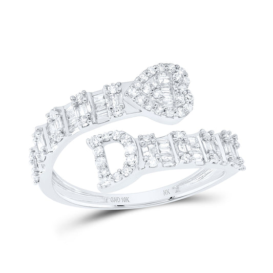 10kt White Gold Natural Diamond Fashion Initial Ladies Heart Cuff Wedding Engagement Anniversary Ring