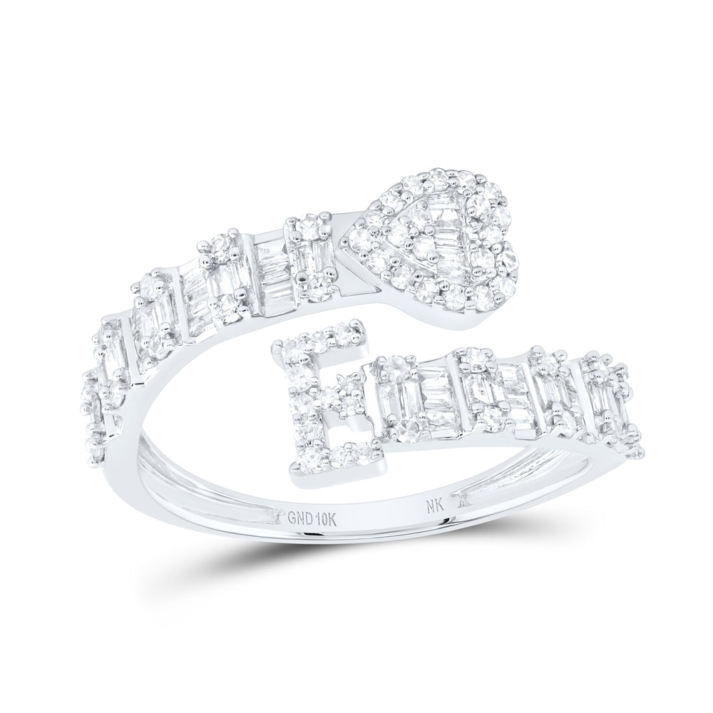 10K White Gold 1/2Ctw Natural Diamond Fashion Initial "E" Ladies Heart Cuff Ring
