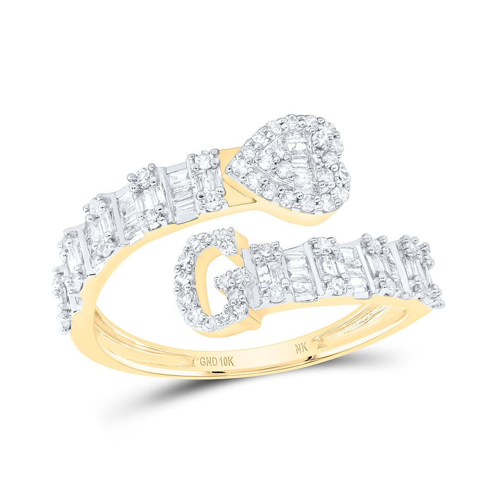 10kt Yellow Or White Gold Natural Diamond Fashion Initial Ladies Heart Cuff Wedding Engagement Anniversary Ring