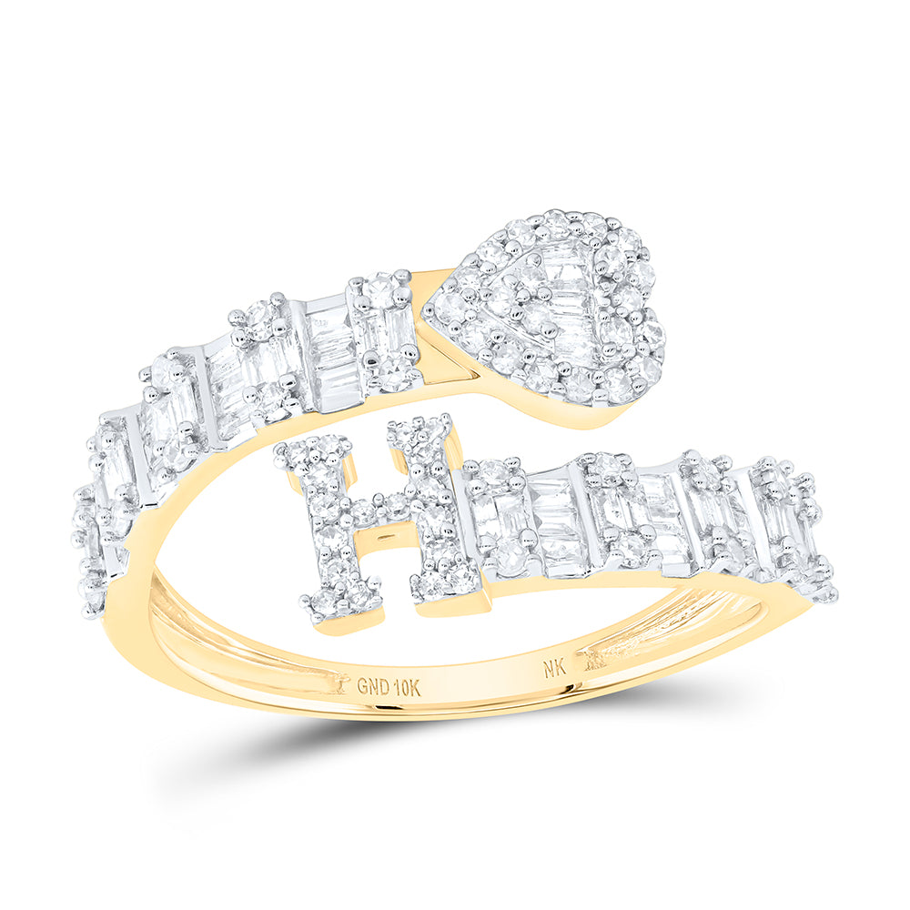 10kt Yellow Or White Gold Natural Diamond Fashion Initial Ladies Heart Cuff Wedding Engagement Anniversary Ring