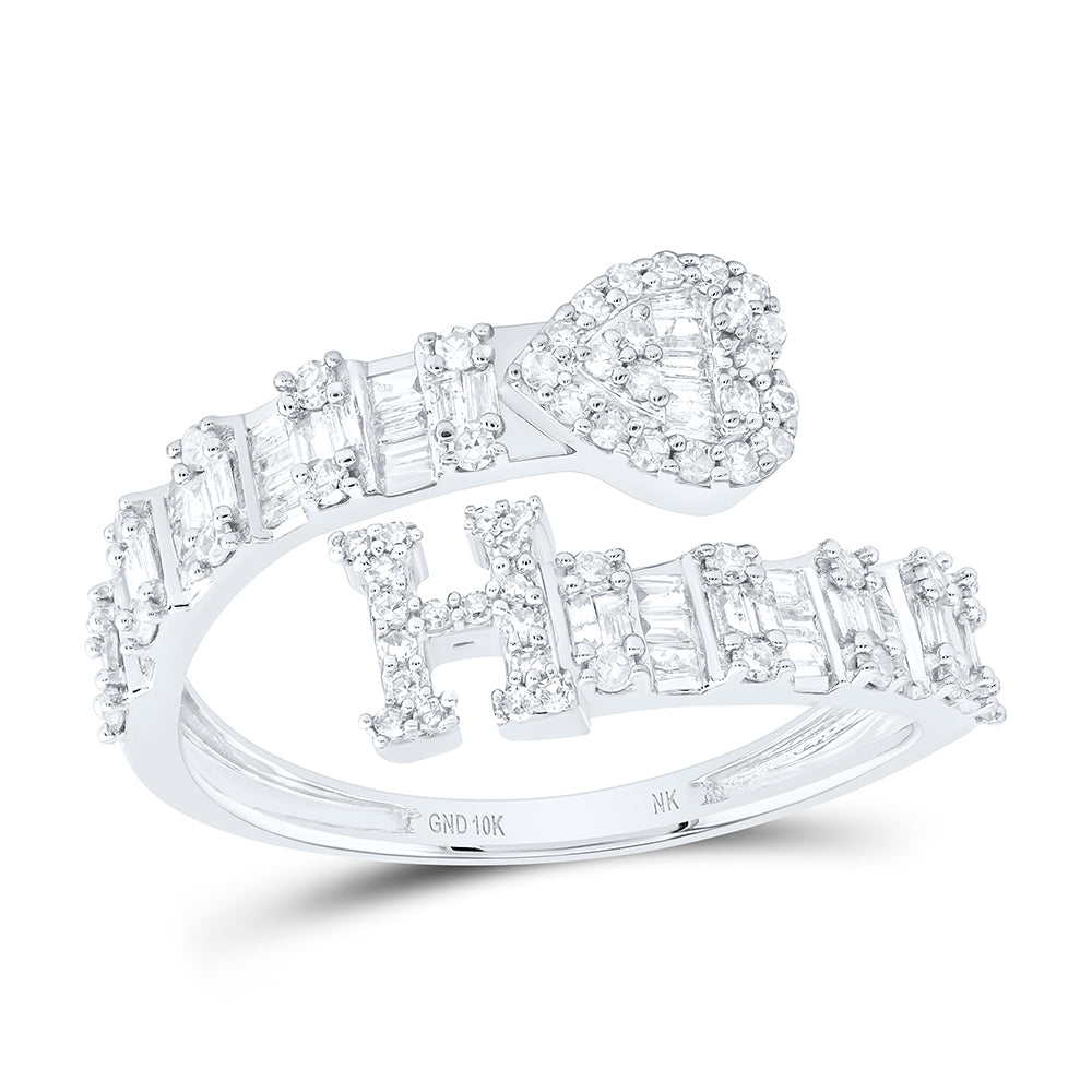 10K White Gold 1/2Ctw Natural Diamond Fashion Initial "E" Ladies Heart Cuff Ring