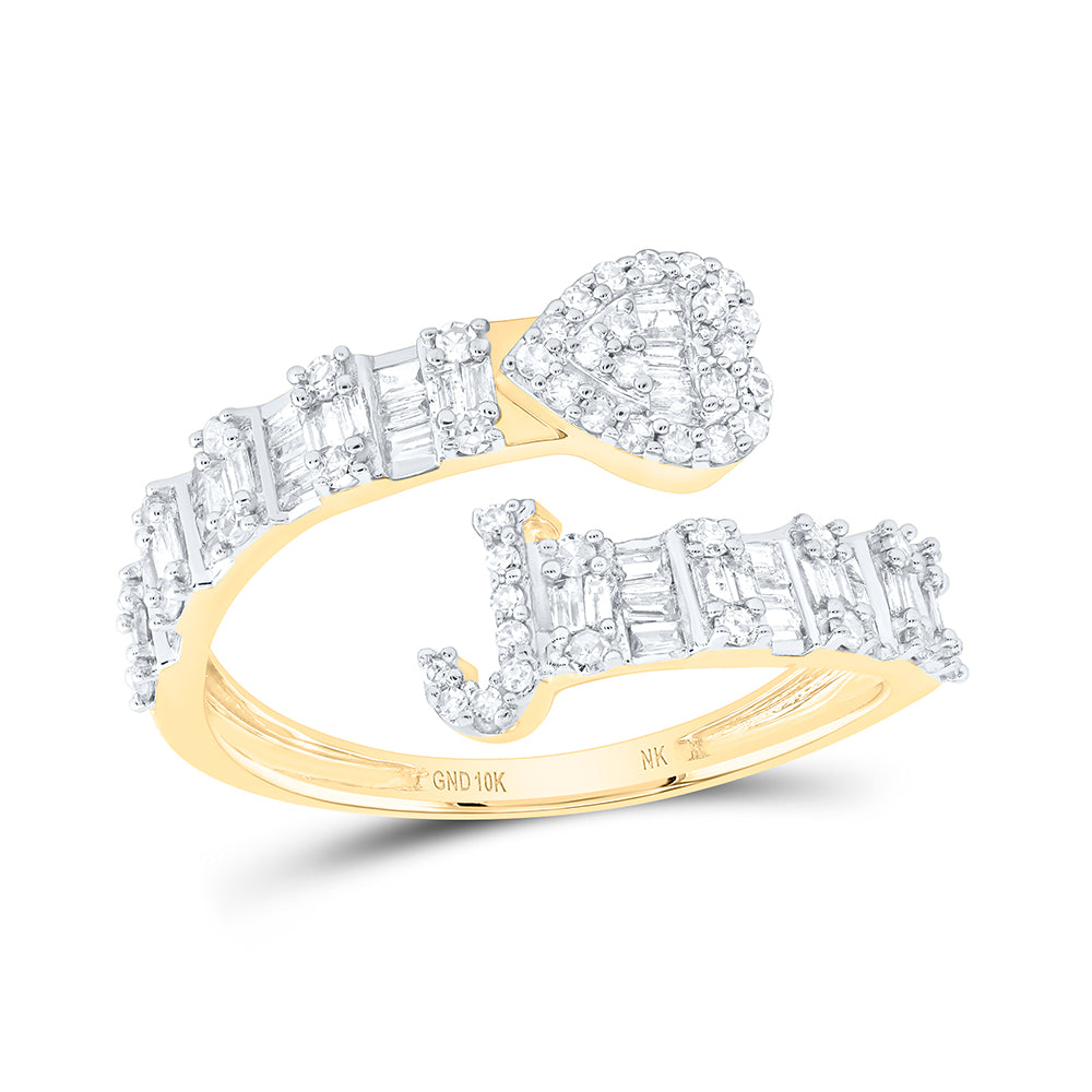 10K White Gold 1/2Ctw Natural Diamond Fashion Initial "E" Ladies Heart Cuff Ring