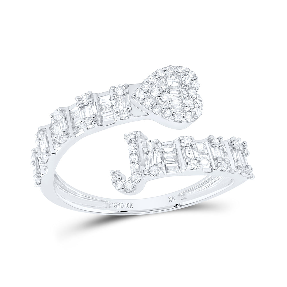 10K White Gold 1/2Ctw Natural Diamond Fashion Initial "E" Ladies Heart Cuff Ring