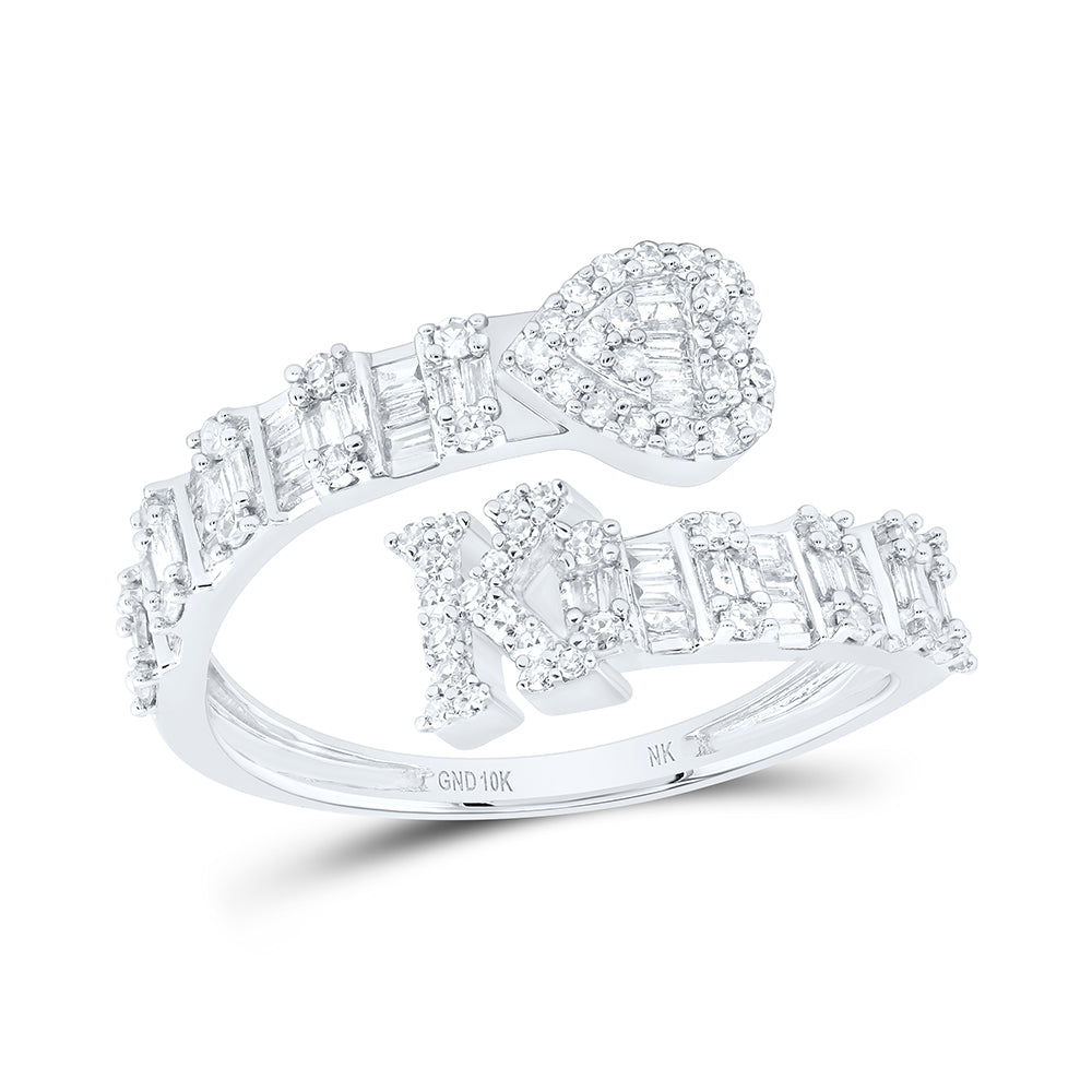 10K White Gold 1/2Ctw Natural Diamond Fashion Initial "E" Ladies Heart Cuff Ring