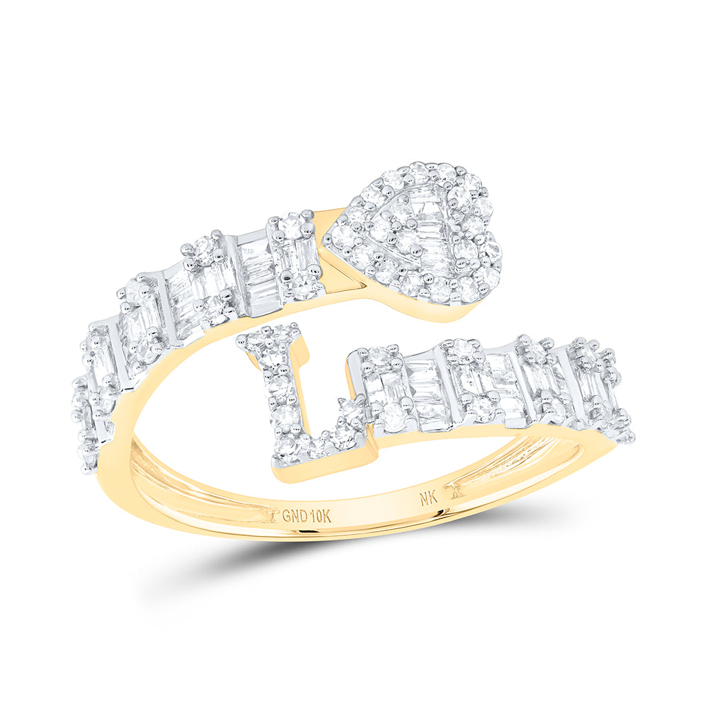 10kt Yellow Or White Gold Natural Diamond Fashion Initial Ladies Heart Cuff Wedding Engagement Anniversary Ring