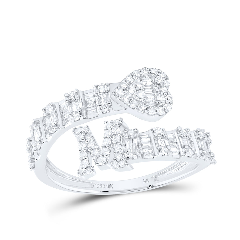 10K White Gold 1/2Ctw Natural Diamond Fashion Initial "E" Ladies Heart Cuff Ring