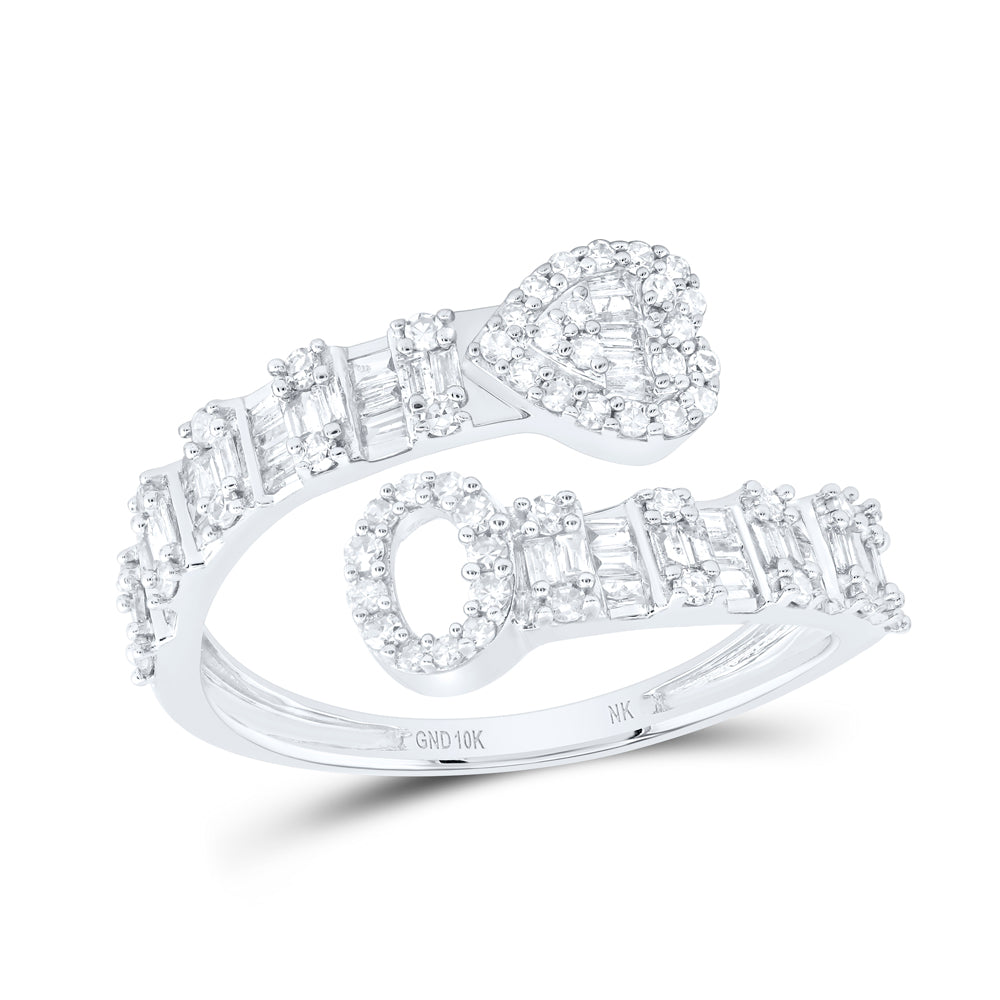 10kt White Gold Natural Diamond Fashion Initial Ladies Heart Cuff Wedding Engagement Anniversary Ring