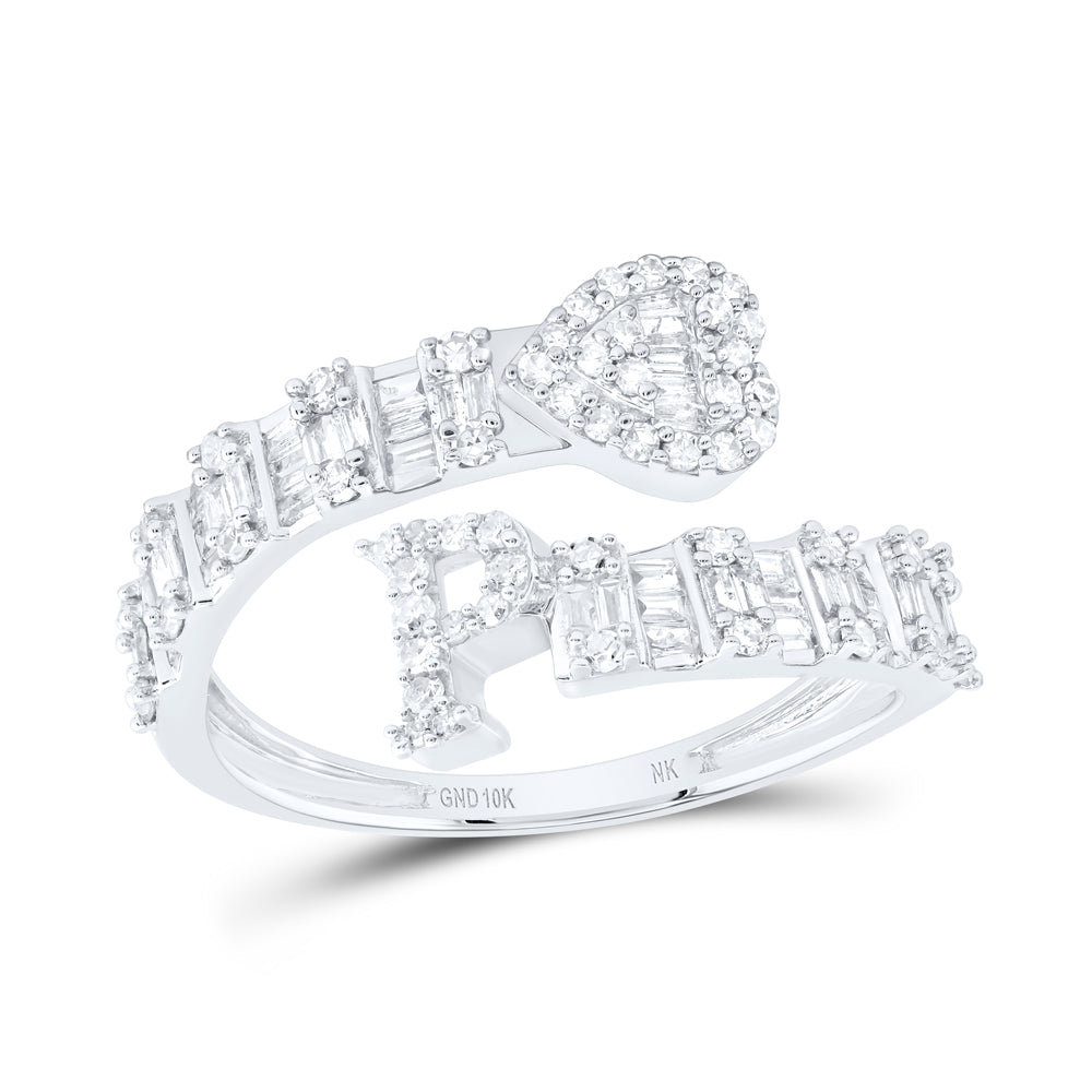 10kt White Gold Natural Diamond Fashion Initial Ladies Heart Cuff Wedding Engagement Anniversary Ring