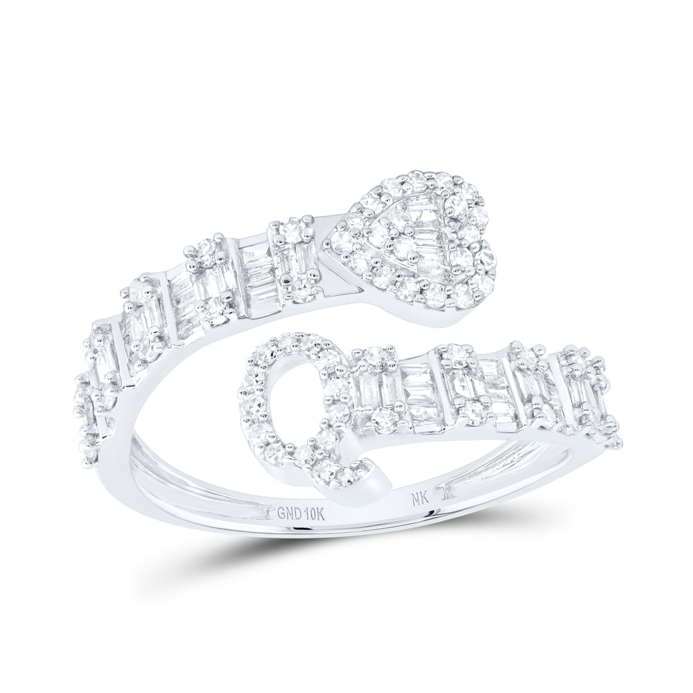 10kt White Gold Natural Diamond Fashion Initial Ladies Heart Cuff Wedding Engagement Anniversary Ring