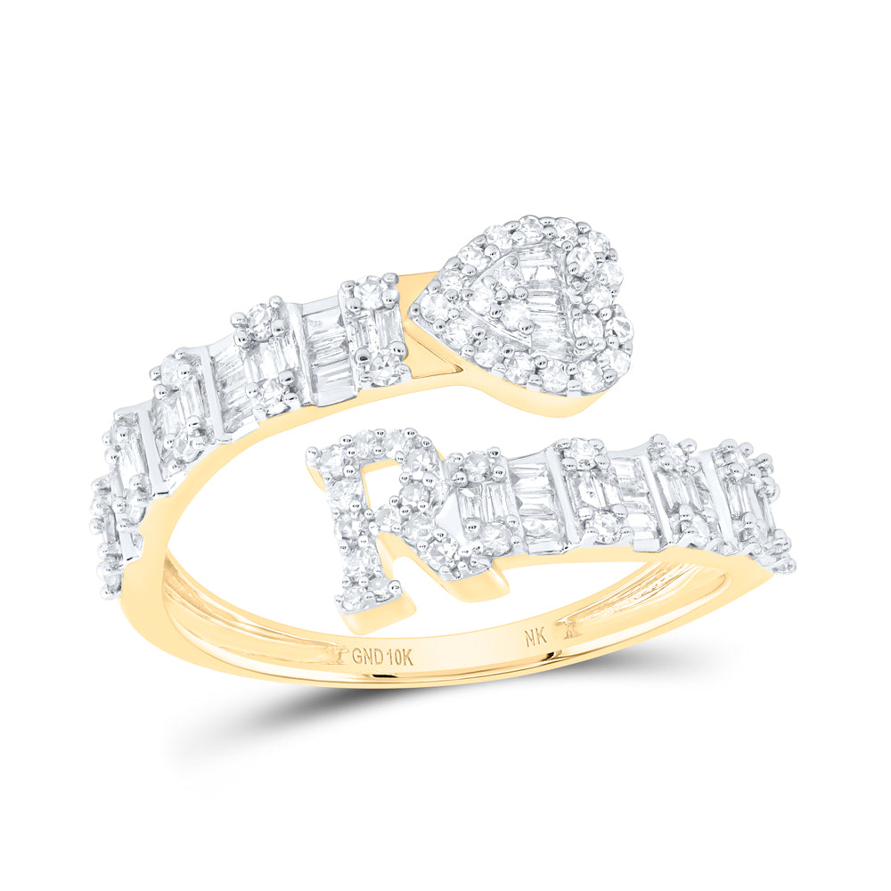 10kt Yellow Or White Gold Natural Diamond Fashion Initial Ladies Heart Cuff Wedding Engagement Anniversary Ring