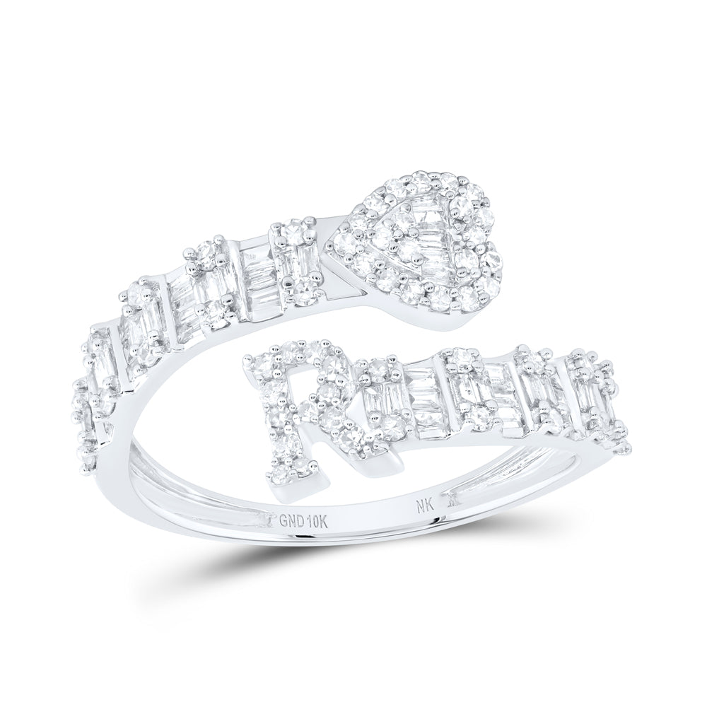 10kt White Gold Natural Diamond Fashion Initial Ladies Heart Cuff Wedding Engagement Anniversary Ring