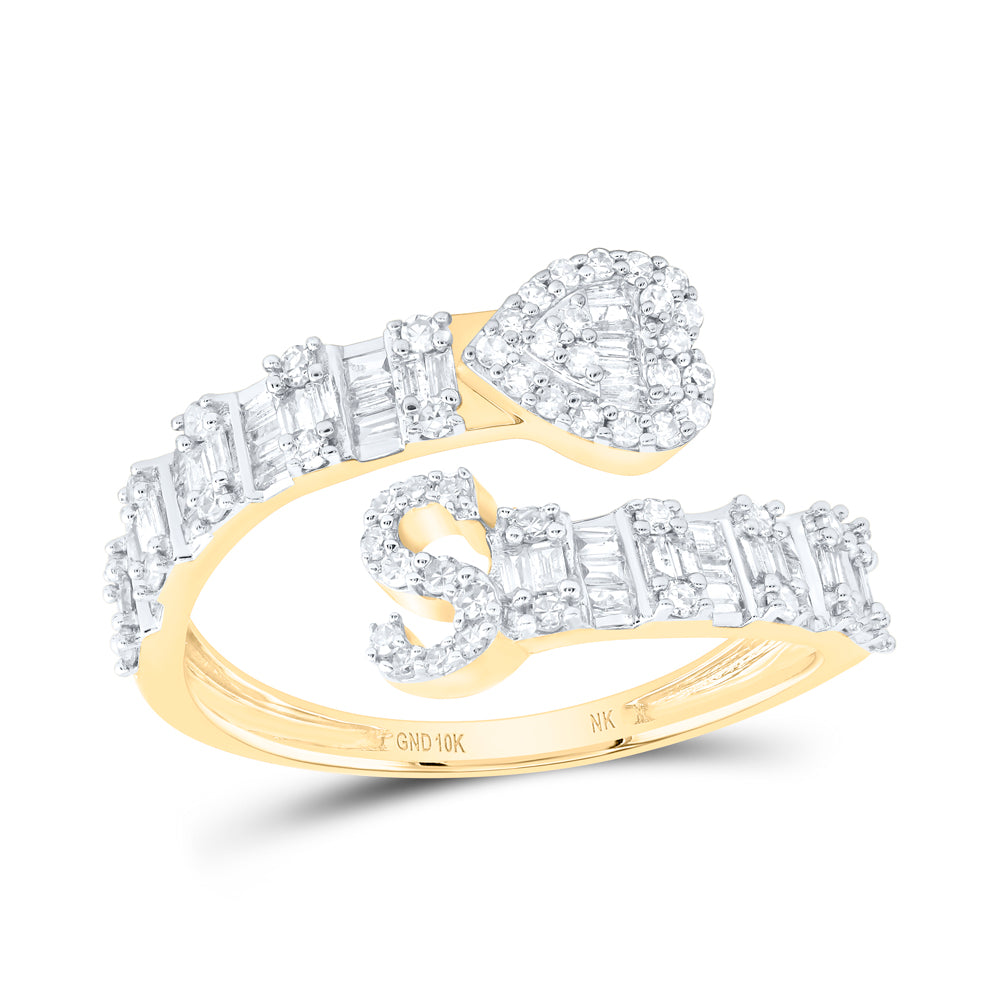 10kt Yellow Or White Gold Natural Diamond Fashion Initial Ladies Heart Cuff Wedding Engagement Anniversary Ring