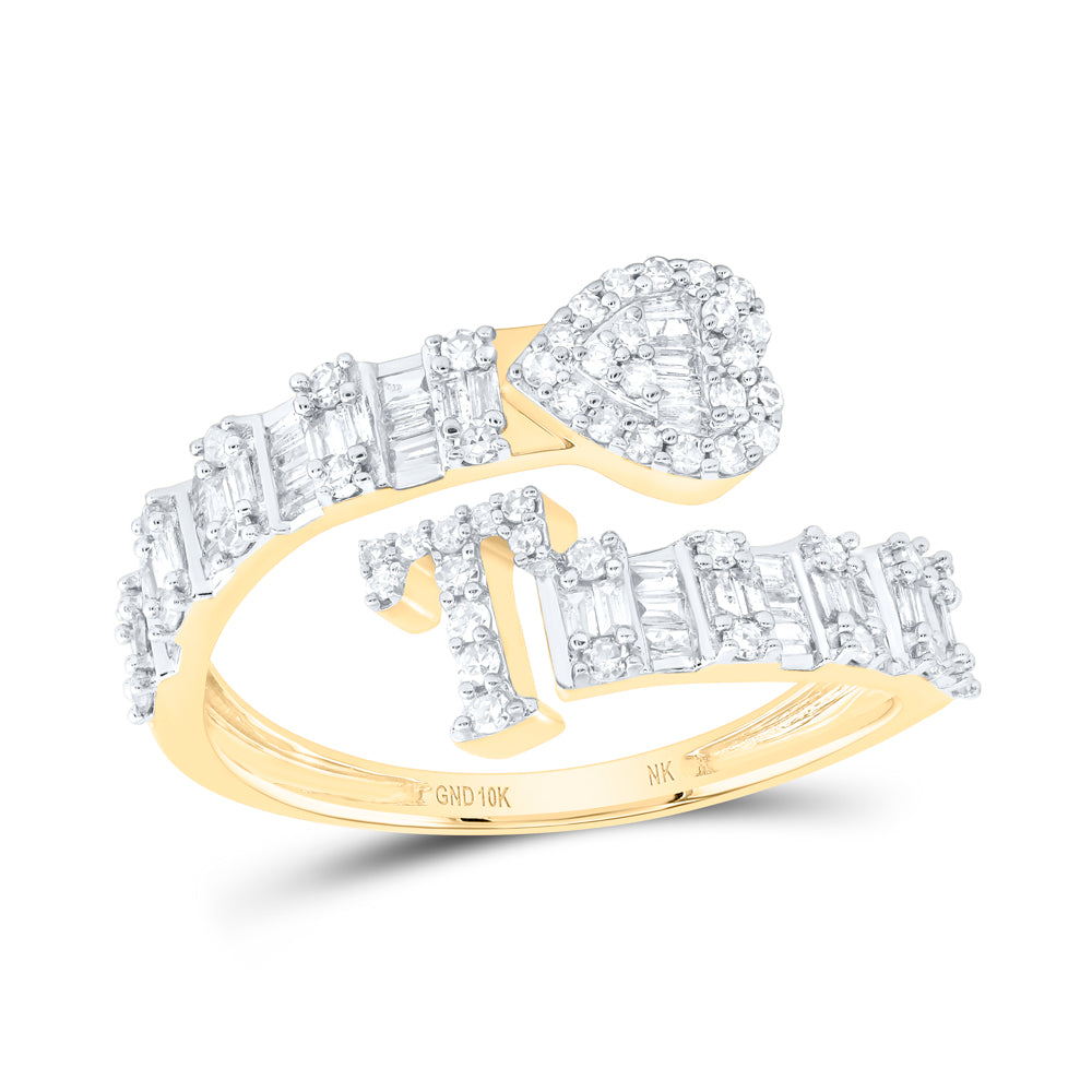 10kt Yellow Or White Gold Natural Diamond Fashion Initial Ladies Heart Cuff Wedding Engagement Anniversary Ring