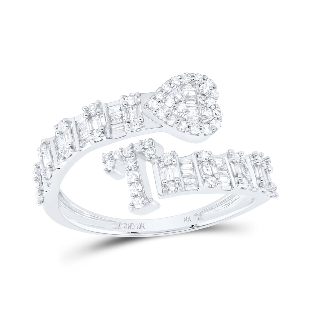 10kt White Gold Natural Diamond Fashion Initial Ladies Heart Cuff Wedding Engagement Anniversary Ring