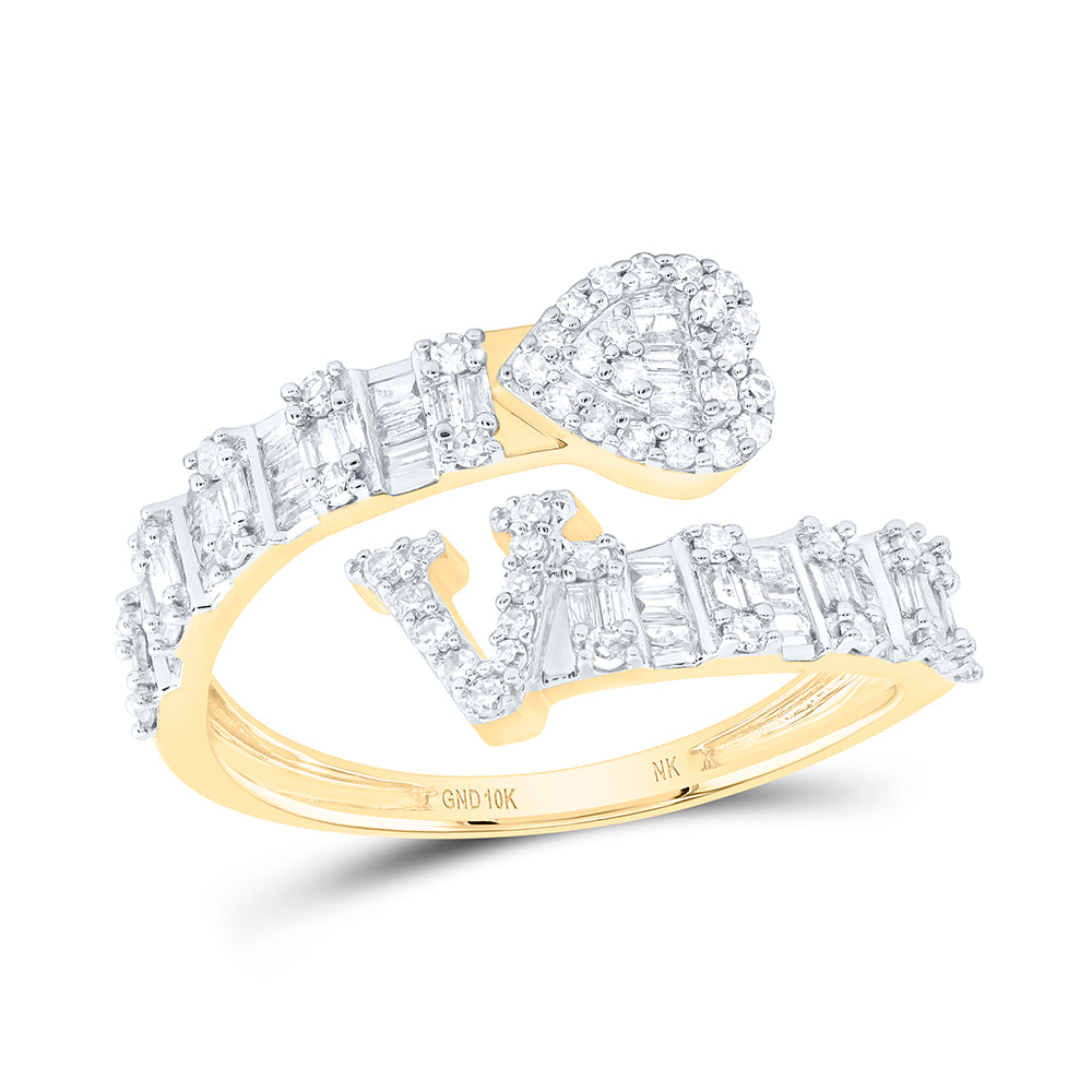 10kt Yellow Or White Gold Natural Diamond Fashion Initial Ladies Heart Cuff Wedding Engagement Anniversary Ring