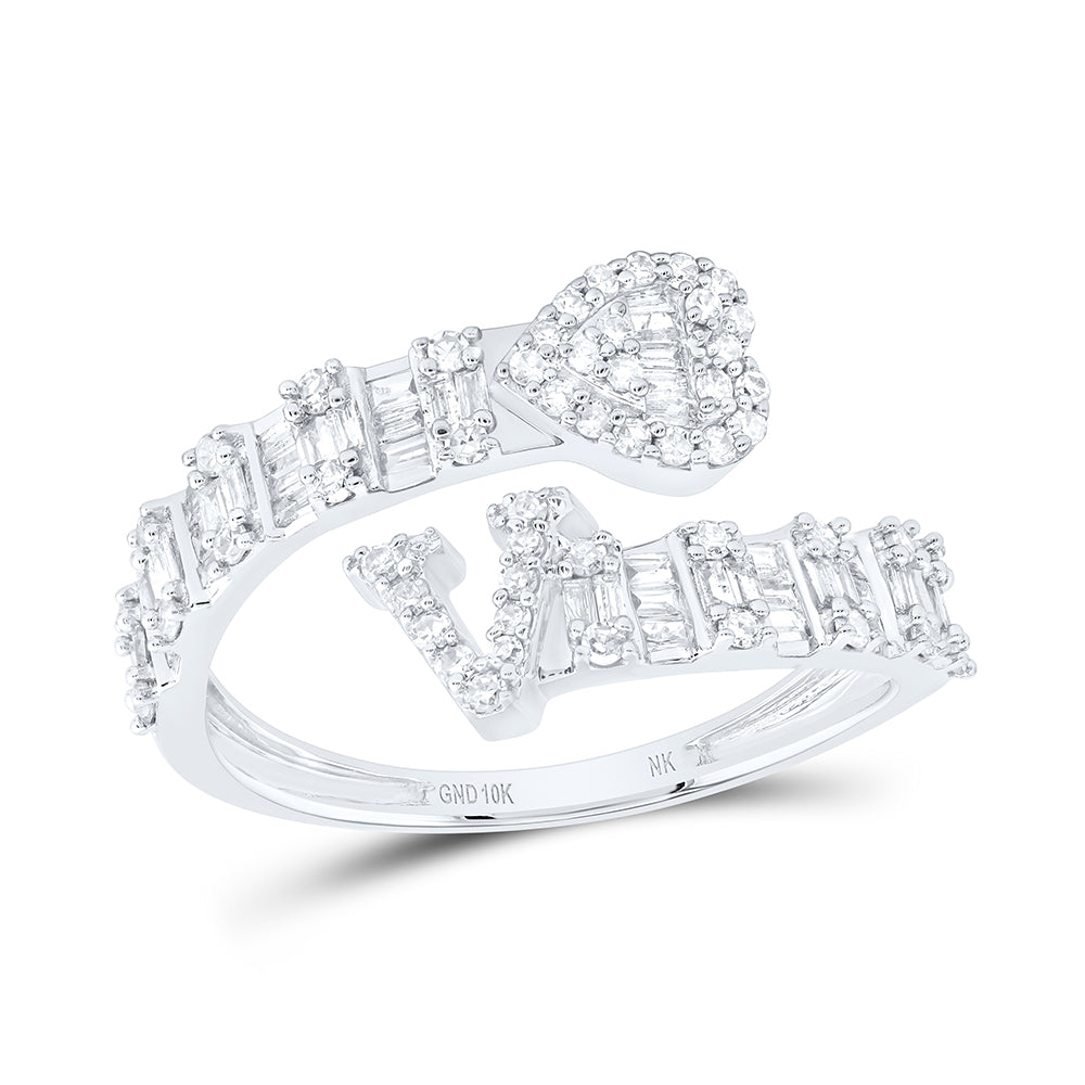 10K White Gold 1/2Ctw Natural Diamond Fashion Initial "E" Ladies Heart Cuff Ring