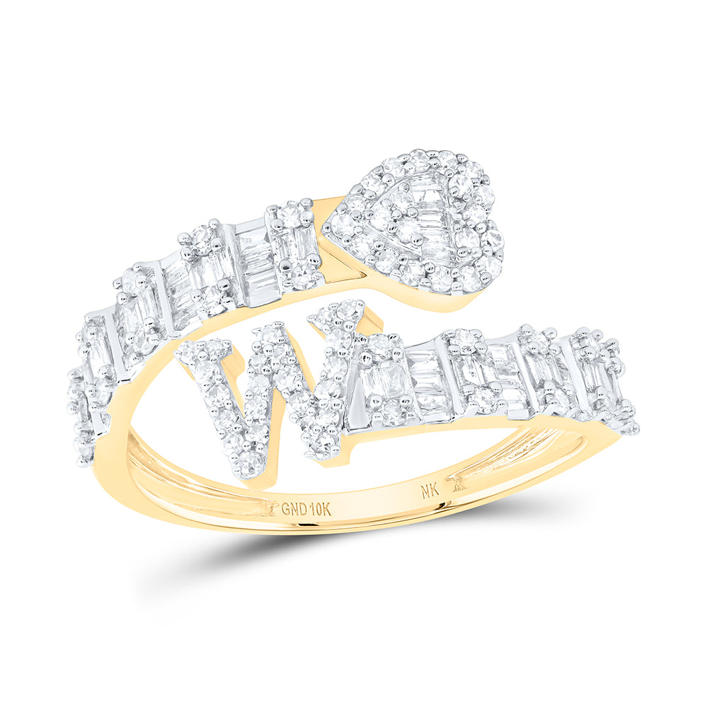 10kt Yellow Or White Gold Natural Diamond Fashion Initial Ladies Heart Cuff Wedding Engagement Anniversary Ring