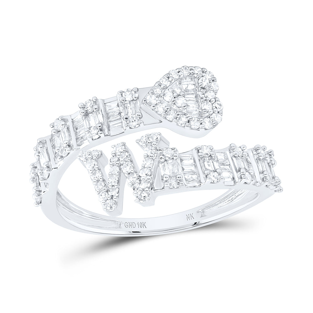 10kt White Gold Natural Diamond Fashion Initial Ladies Heart Cuff Wedding Engagement Anniversary Ring