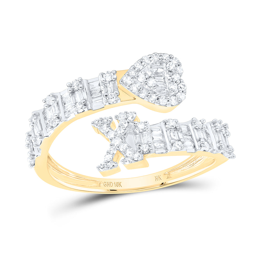 10kt Yellow Or White Gold Natural Diamond Fashion Initial Ladies Heart Cuff Wedding Engagement Anniversary Ring