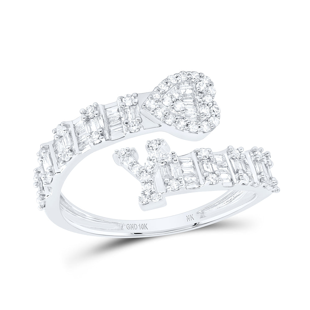 10K White Gold 1/2Ctw Natural Diamond Fashion Initial "E" Ladies Heart Cuff Ring