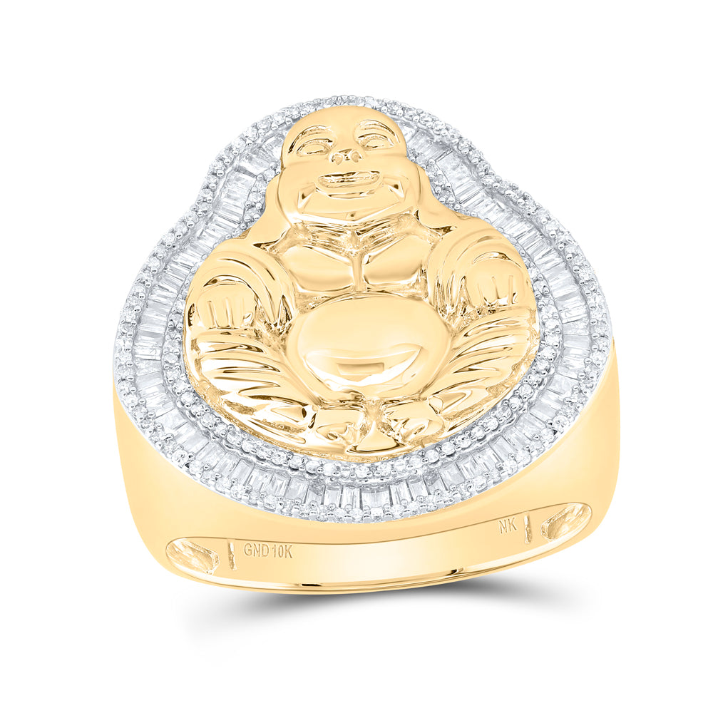 10kt Yellow Gold 7/8 Cttw Natural Diamond " Buddha" Mens Ring, Men Size: 8-12