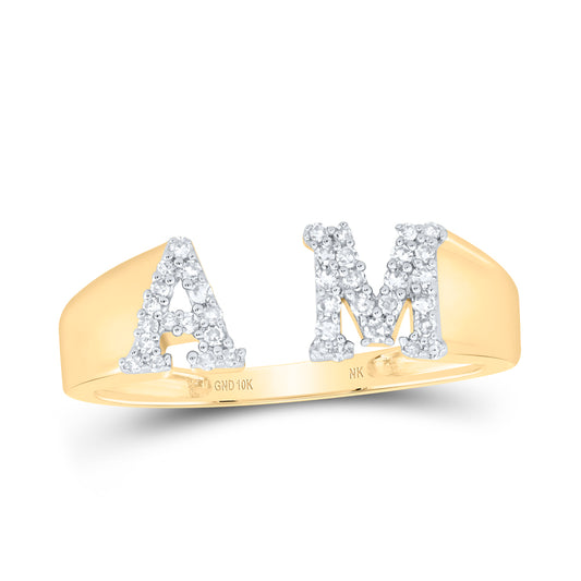 10kt Yellow Gold Natural Diamond Initial Ladies Wedding Engagement Anniversary Ring