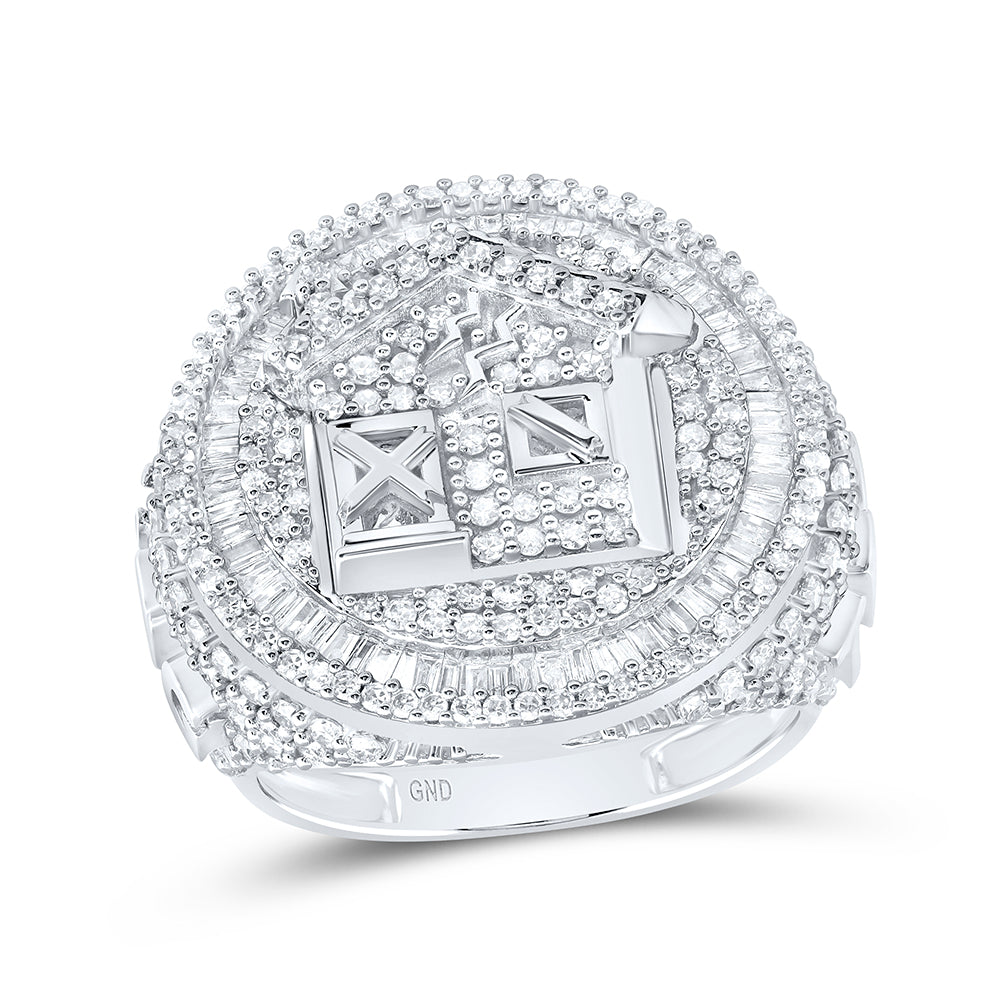 10kt White Gold 2 7/8 Cttw Natural Diamond Trap House Mens Ring, Men Size: 8-12
