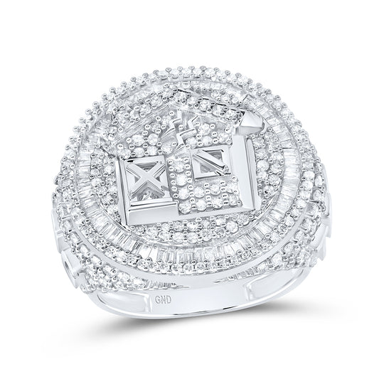 10kt White Gold 2 7/8 Cttw Natural Diamond Trap House Mens Ring, Men Size: 8-12
