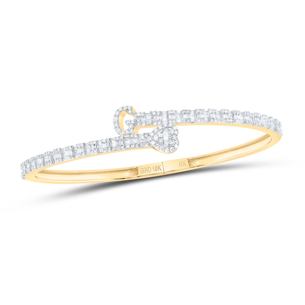 10K Yellow Gold 1 5/8Ctw Natural Diamond Heart Initial Ladies Cuff Bangle (55X65Mm)