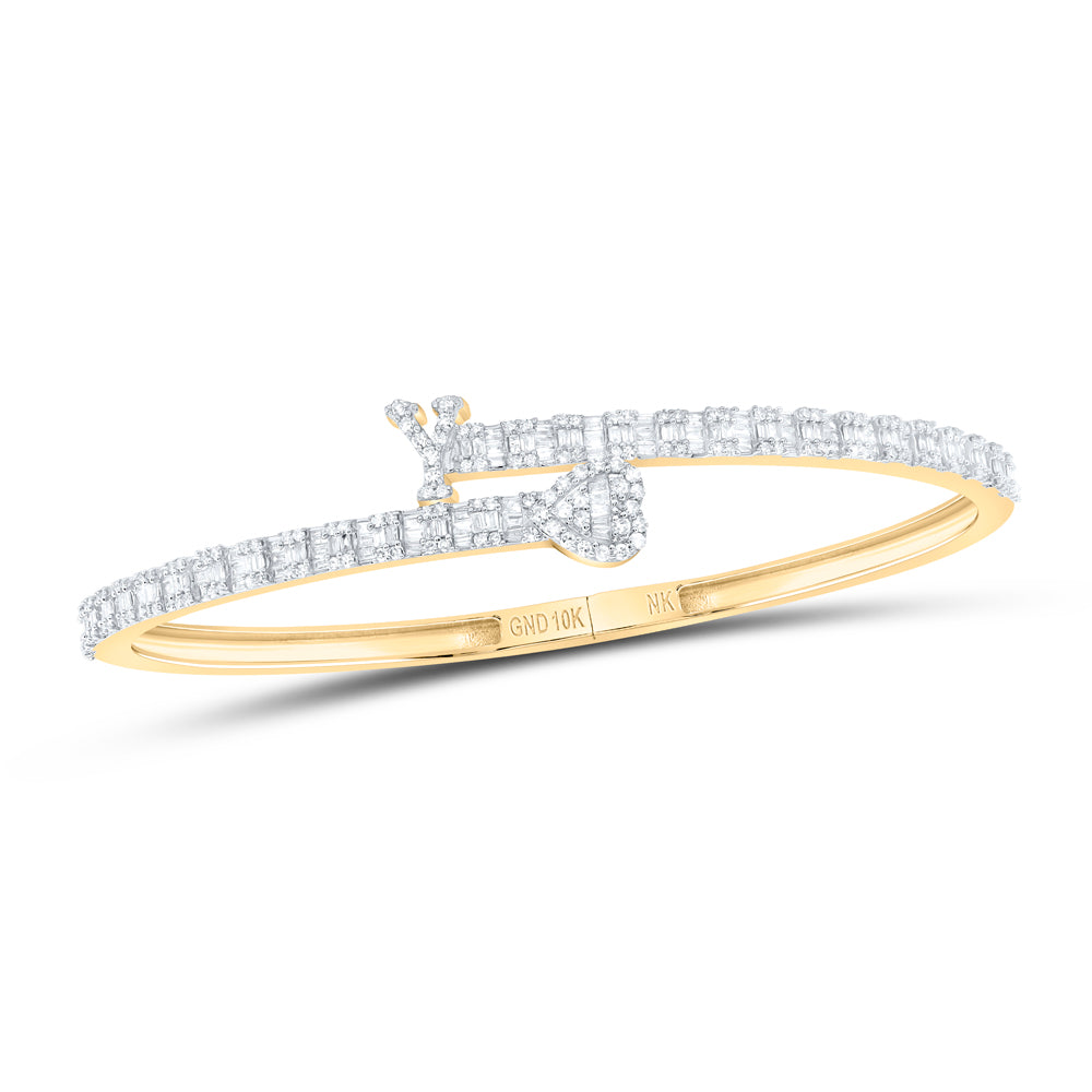 10kt Yellow Gold Natural Diamond Heart Initial Ladies Cuff Bangle