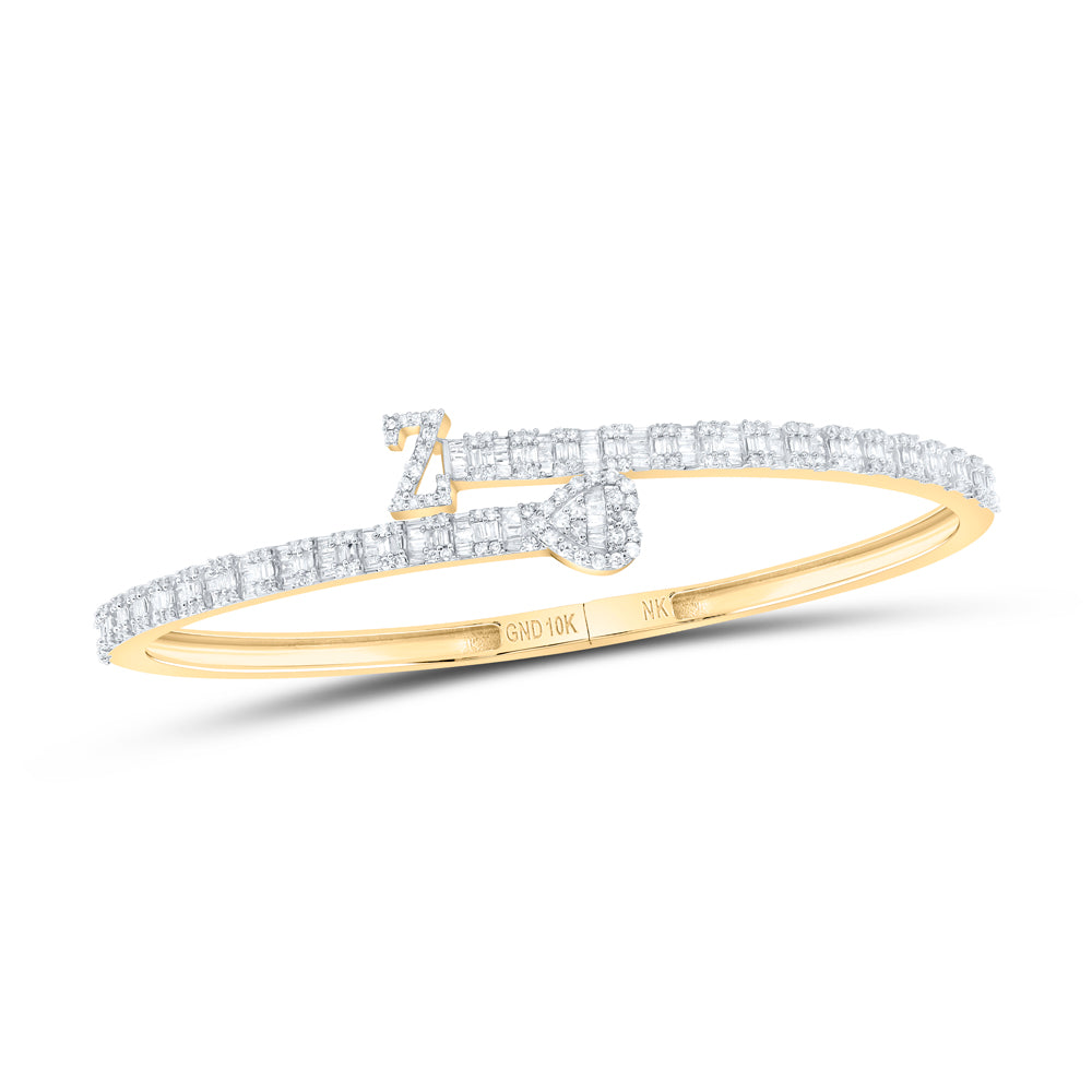 10K Yellow Gold 1 5/8Ctw Natural Diamond Heart Initial Ladies Cuff Bangle (55X65Mm)