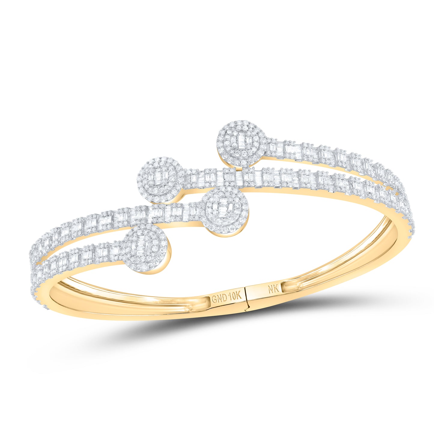 10kt Yellow Gold 3 1/2 Cttw Natural Diamond Cuff Ladies Round Bangle (55x65 Mm)