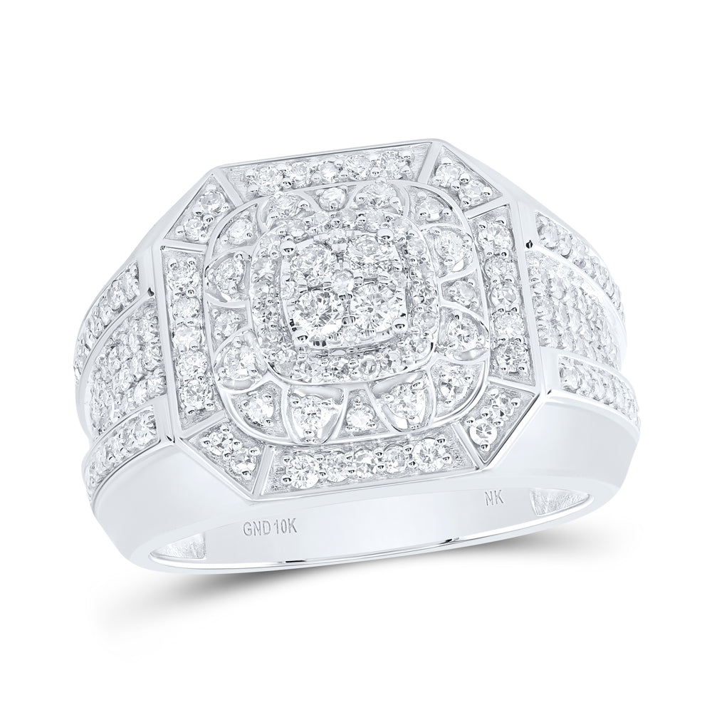 10kt White Gold 1 1/3 Cttw Natural Diamond Men's Ring, Men Size: 8-12