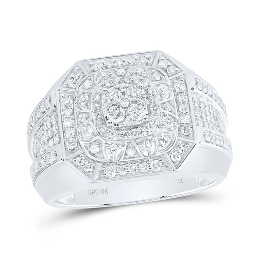 10kt White Gold 1 1/3 Cttw Natural Diamond Men's Ring, Men Size: 8-12