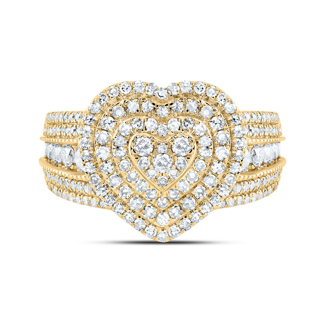10kt Yellow Gold 1 Cttw Natural Diamond Fashion Heart Wedding Engagement Anniversary Ring, Women Size: 5-9