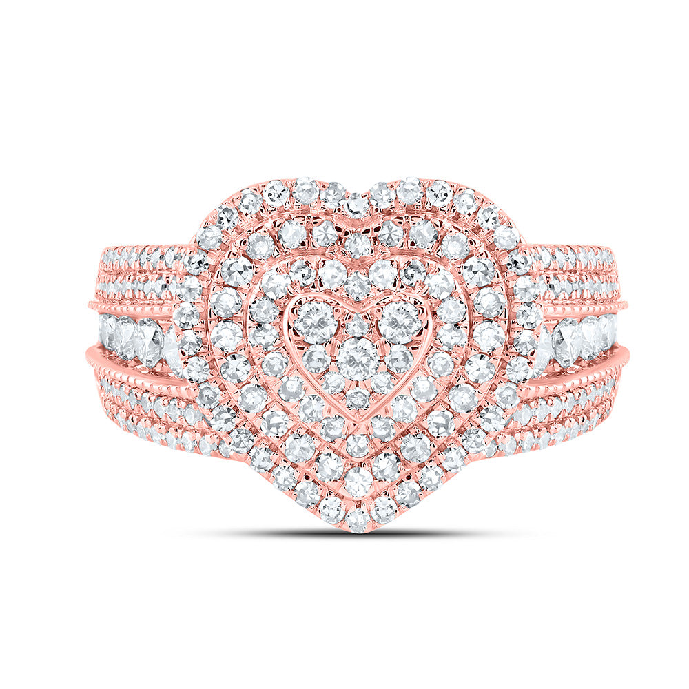 10kt Rose Gold 1 Cttw Natural Diamond Fashion Heart Wedding Engagement Anniversary Ring, Women Size: 5-9