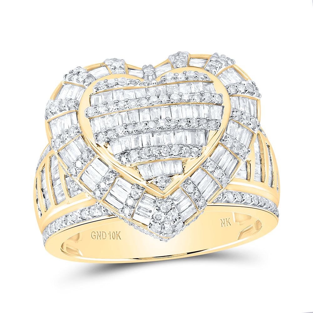 10kt Yellow Gold 1 7/8 Cttw Natural Diamond Fashion Heart Wedding Engagement Anniversary Ring, Women Size: 5-9
