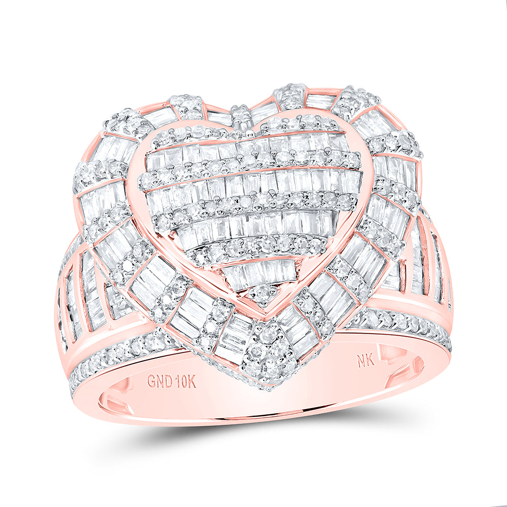 10kt Rose Gold 1 7/8 Cttw Natural Diamond Fashion Heart Wedding Engagement Anniversary Ring, Women Size: 5-9