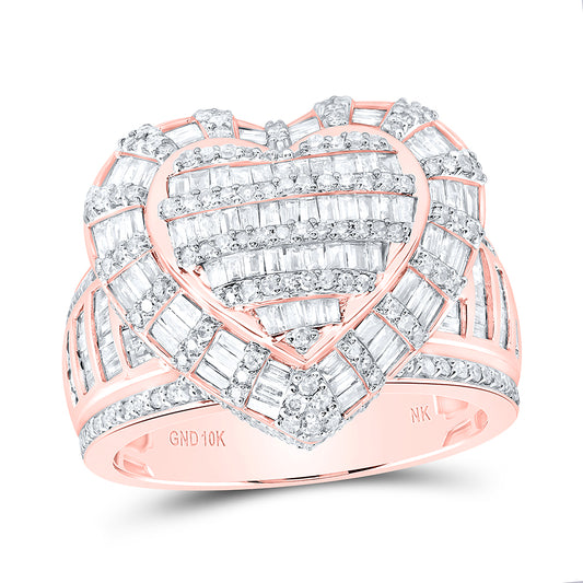 10kt Rose Gold 1 7/8 Cttw Natural Diamond Fashion Heart Wedding Engagement Anniversary Ring, Women Size: 5-9