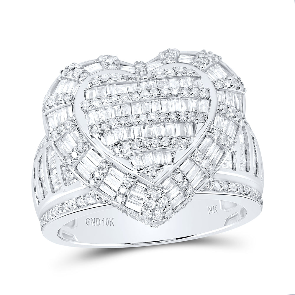 10kt White Gold 1 7/8 Cttw Natural Diamond Fashion Heart Wedding Engagement Anniversary Ring, Women Size: 5-9