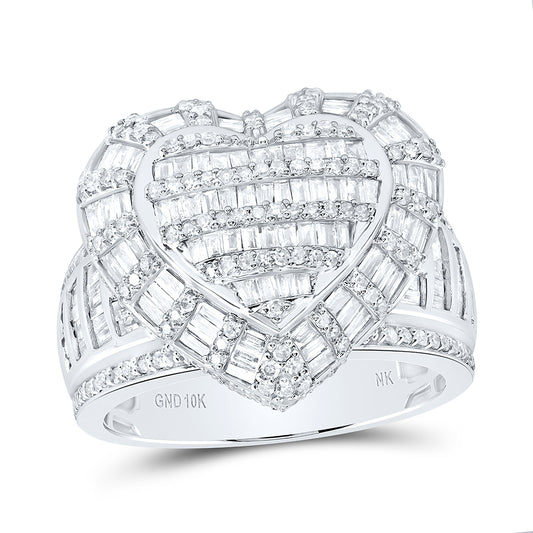 10kt White Gold 1 7/8 Cttw Natural Diamond Fashion Heart Wedding Engagement Anniversary Ring, Women Size: 5-9